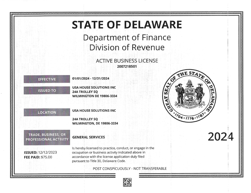 2024 USA House Solutions Business License